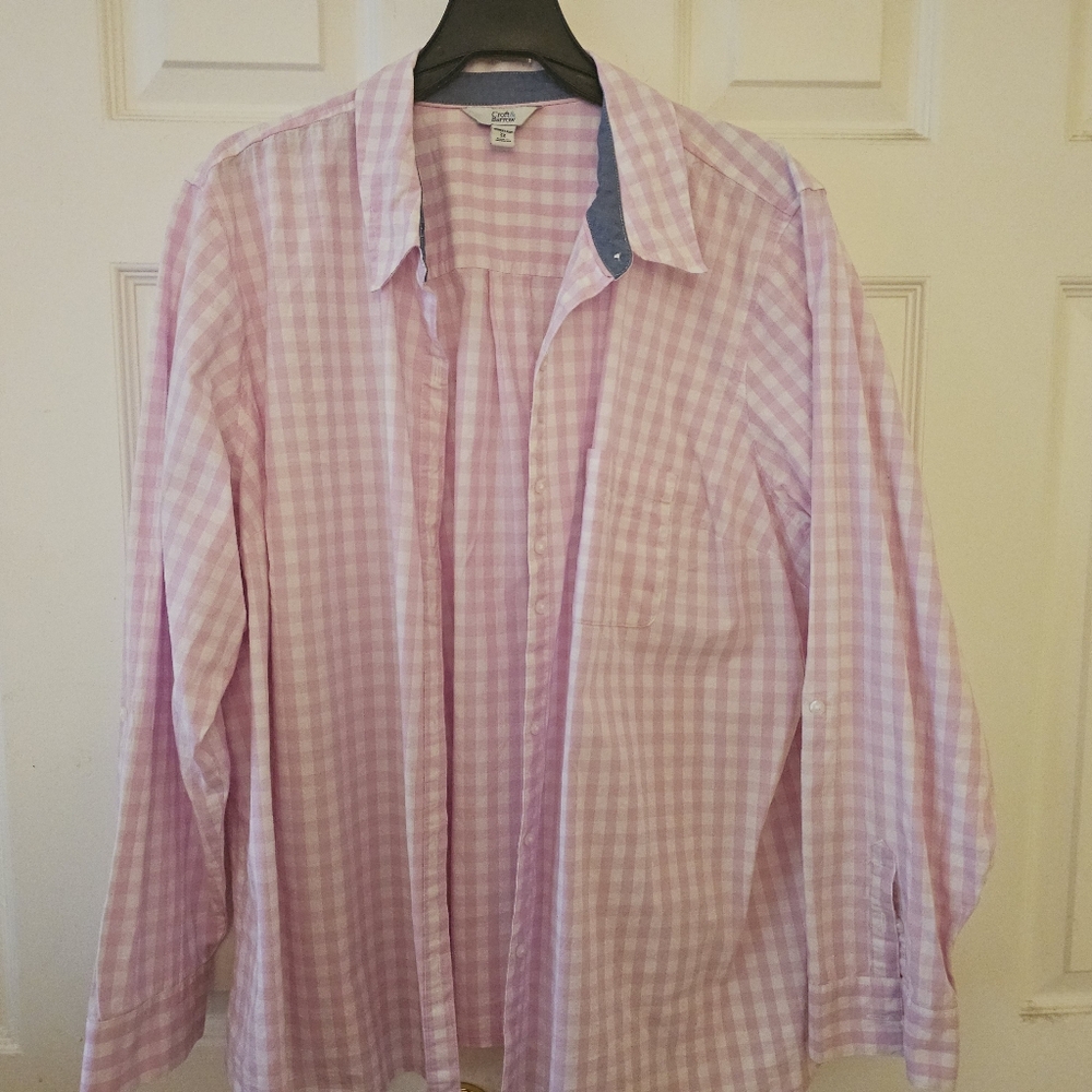 Croft &Barrow Gingham Check Pink Plus Size blouse